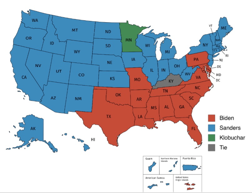 2020 Democratic primary map according to the ...