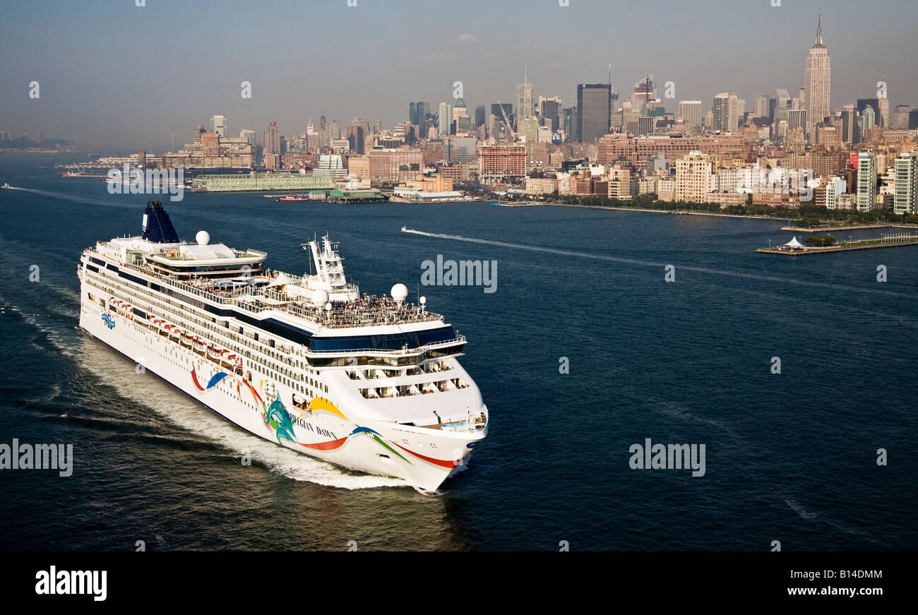 Aerial view of the cruise ship " Norwegian Dawn"  leaving ...