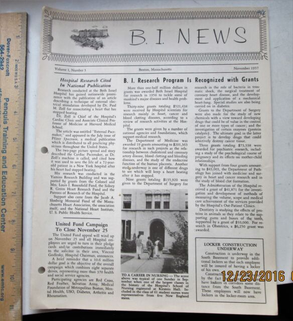 beth israel hospital news nov 1957