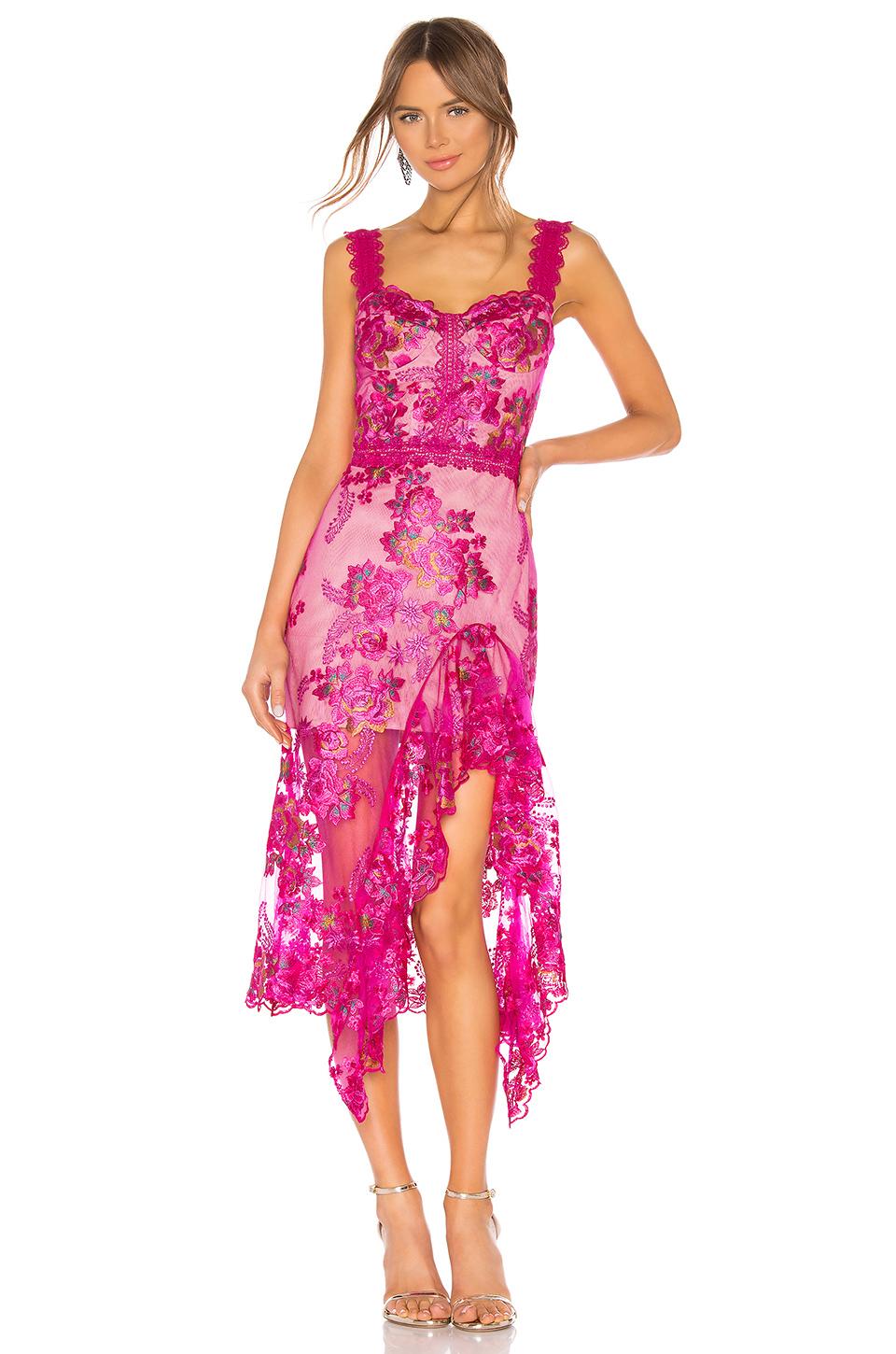 Bronx and Banco Eva Midi Dress in Fuchsia (Pink)