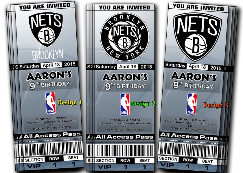 Brooklyn Nets Ticket Invitations Invite by HappyDigitalPrints