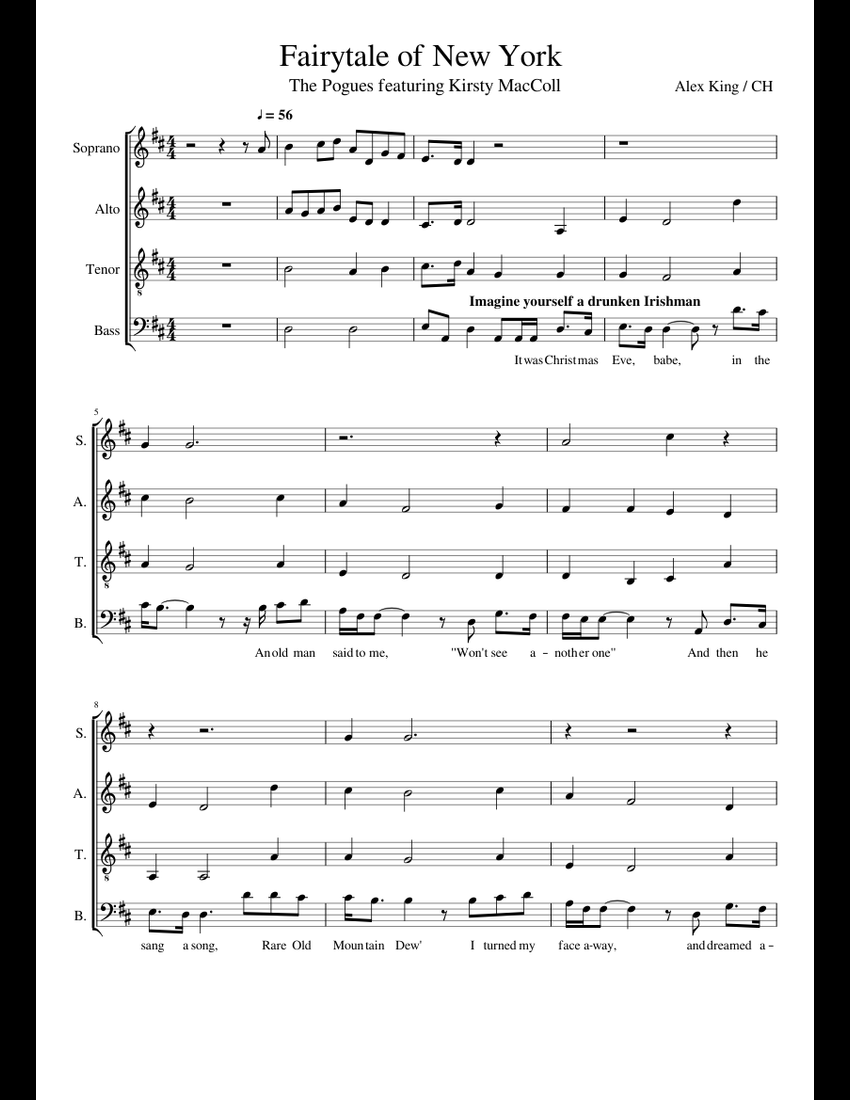 Fairytale of New York sheet music for Piano download free ...