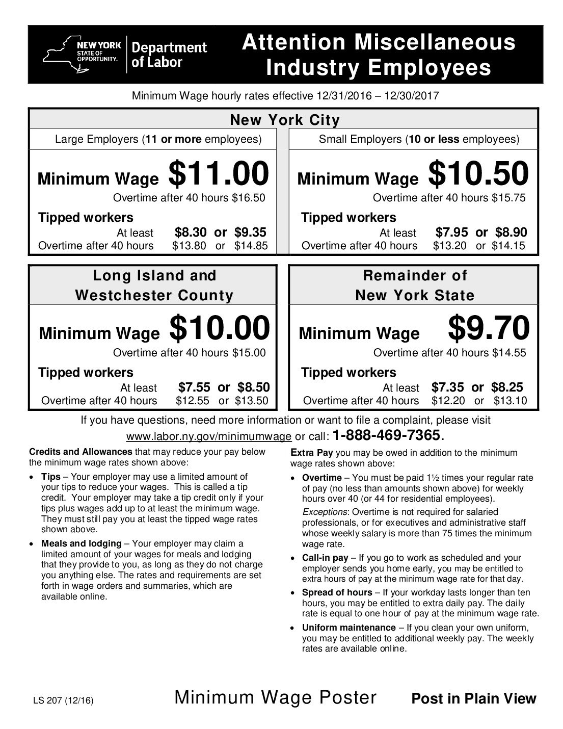 Free New York Minimum Wage Labor Law Poster 2021