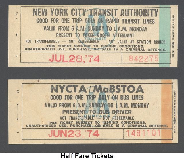 Half fare tickets (bus and subway) used to provide round ...