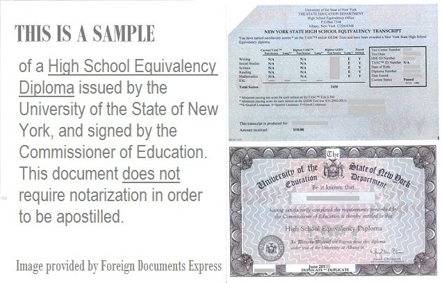 How to get an apostille for a High School Equivalency Diploma?