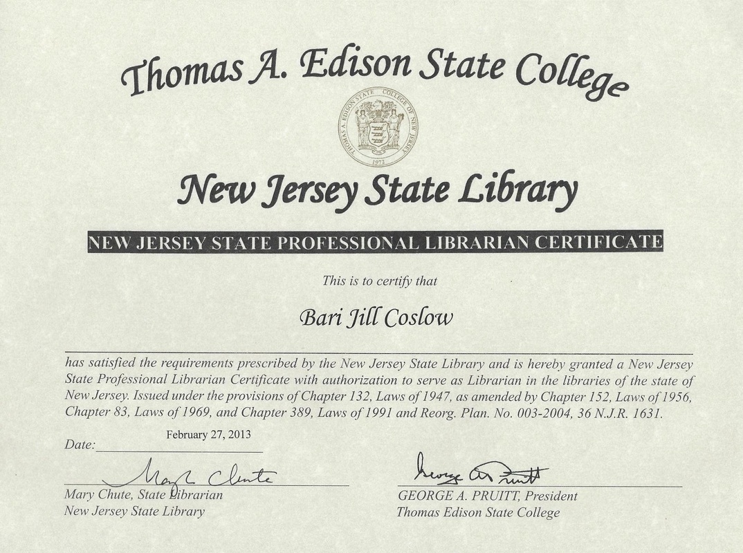 New Jersey State Professional Librarian Certificate
