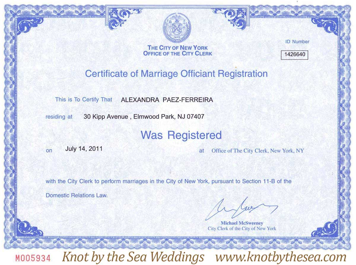 New York City Certificate of Marriage
