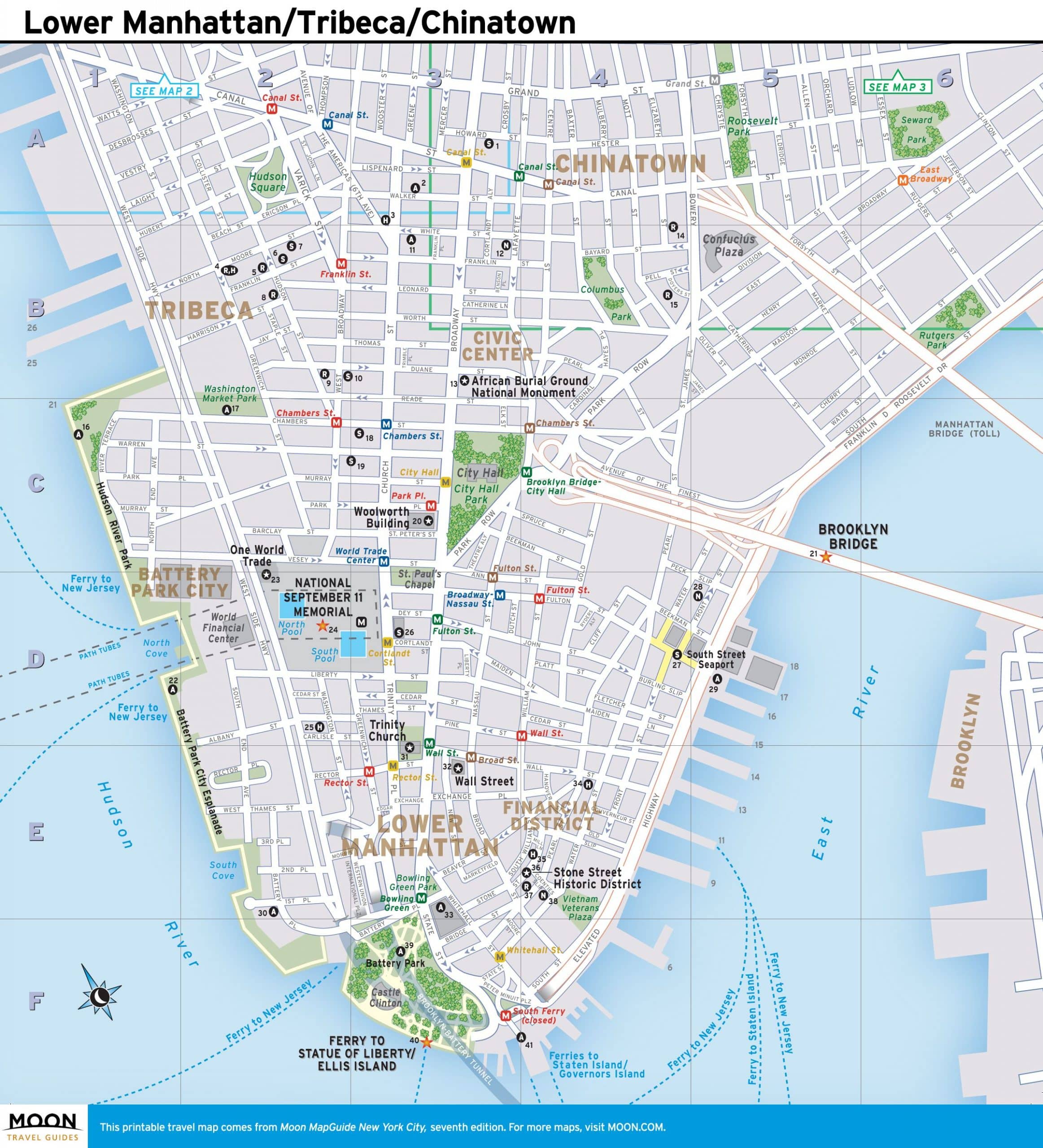 New York City Map: Lower Manhattan, Tribeca, and Chinatown