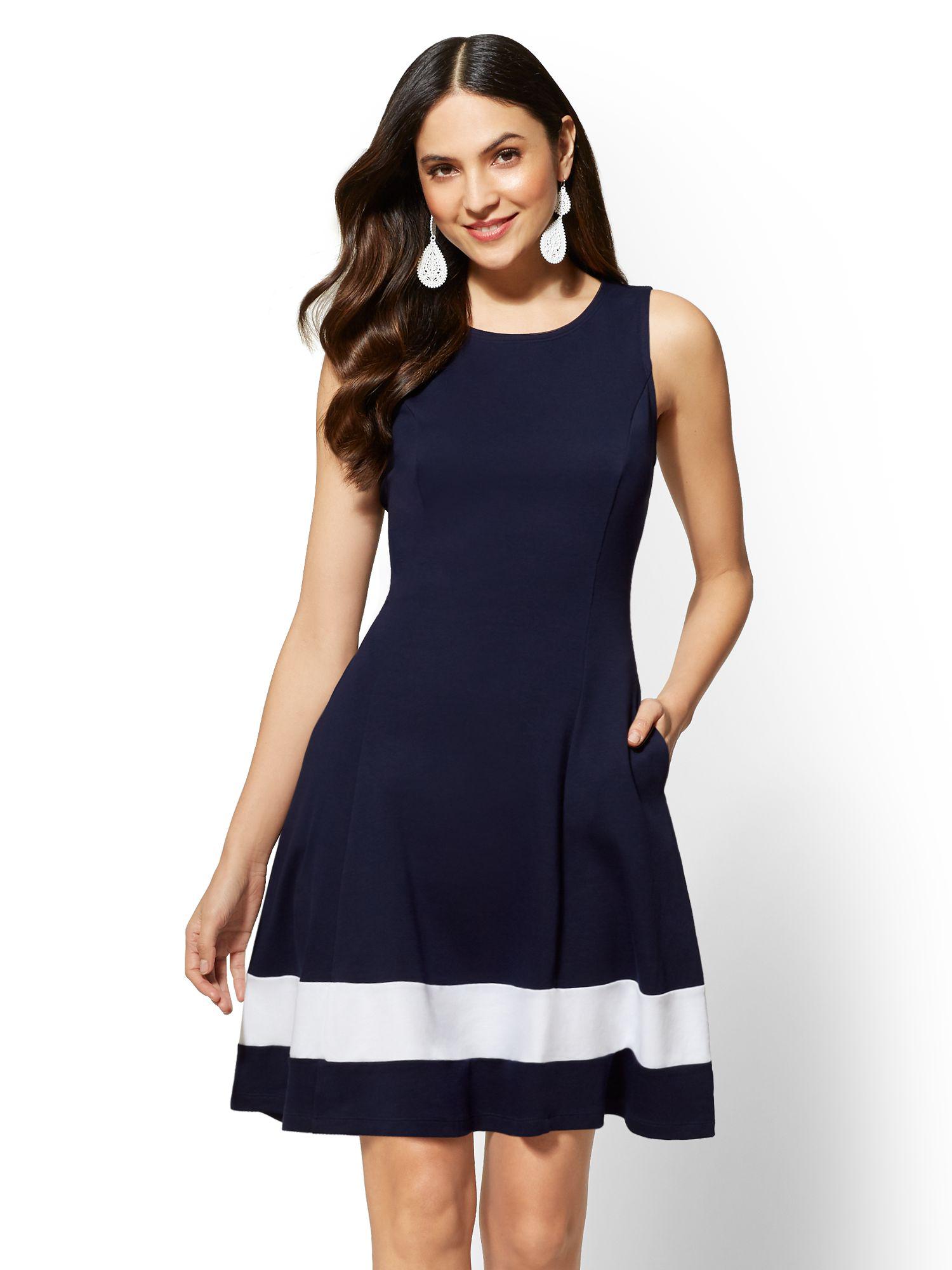 New York & Company Colorblock Fit And Flare Cotton Dress ...