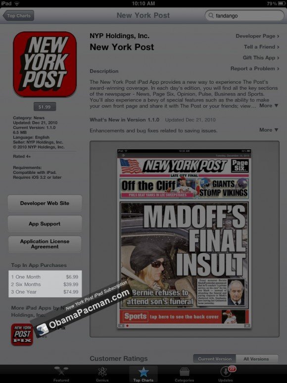 New York Post iPad Subscription Prices