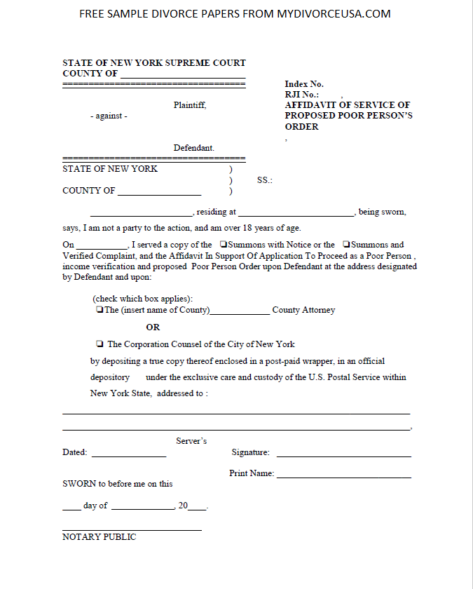 Printable Online New York Divorce Papers &  Instructions