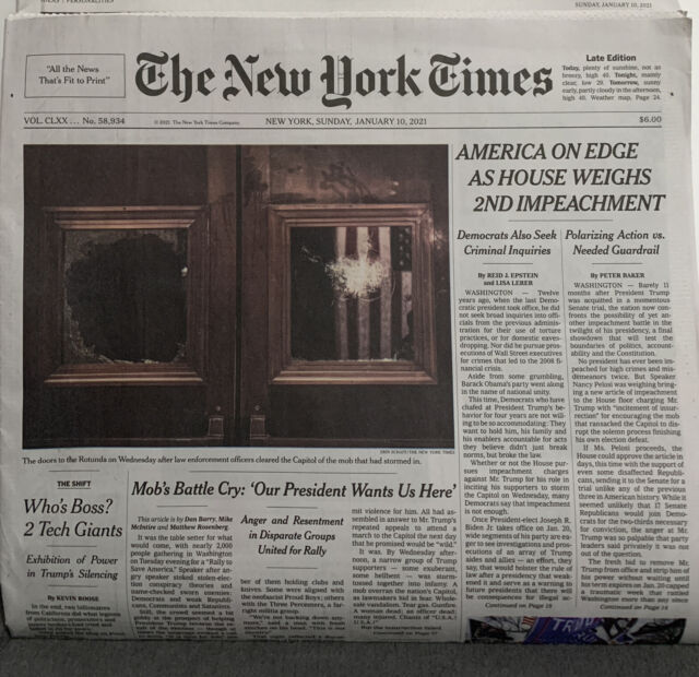 SUNDAY, The New York Times January 10, 2021 Late Edition, Newspaper