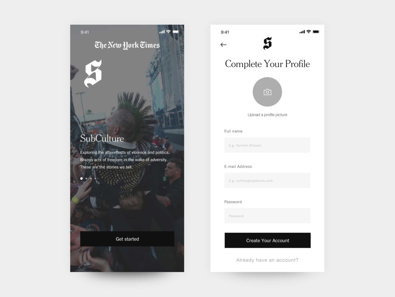 The New York Times Times Subculture App Login by Jillian Hobbs on Dribbble